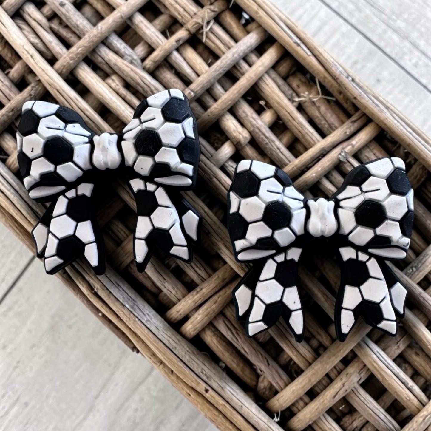 X095- "Soccer Bow" 3D Silicone Focal Bead for DIY Crafts (1 Count)