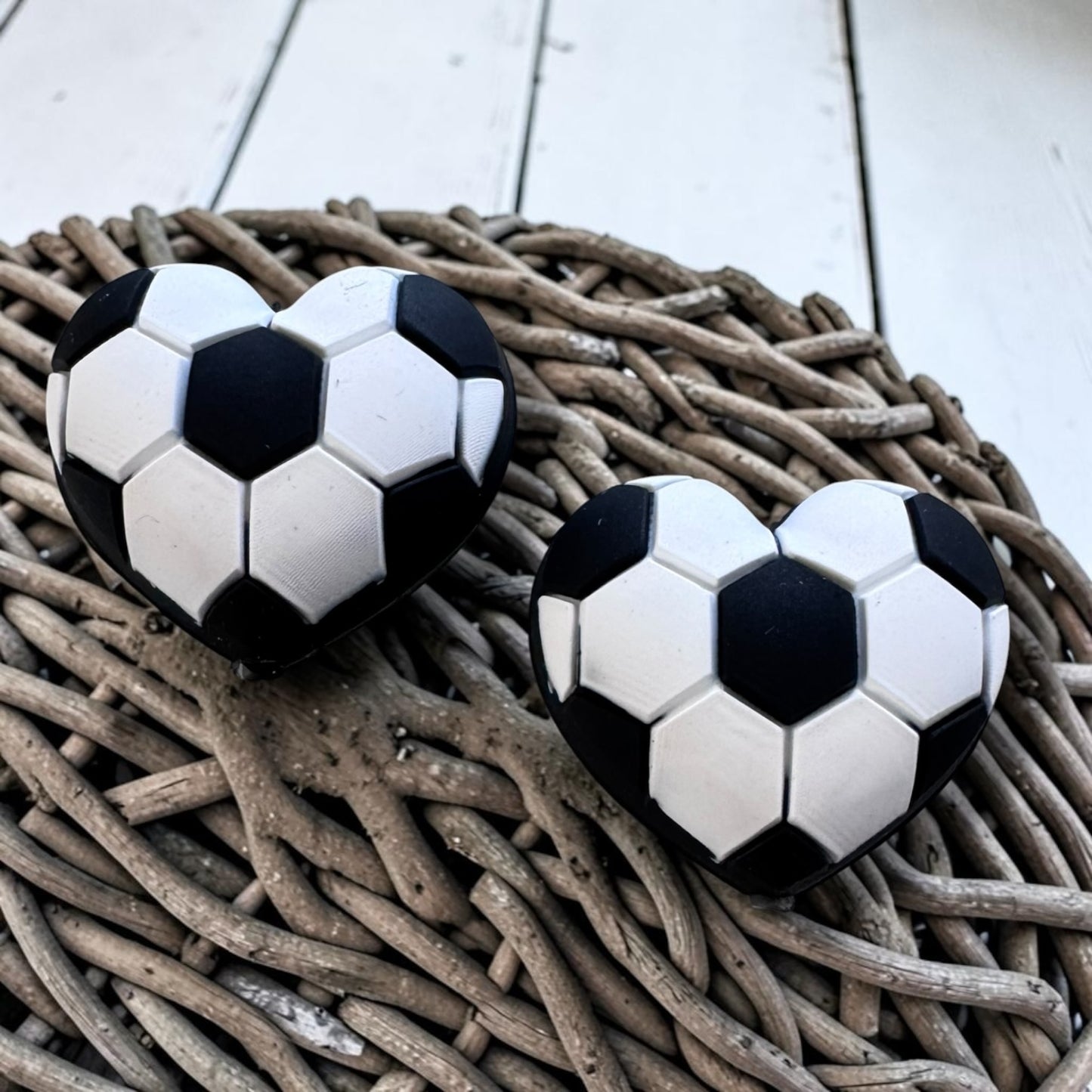 X143- "Soccer Heart" 3D Silicone Focal Bead for DIY Crafts (1 Count)