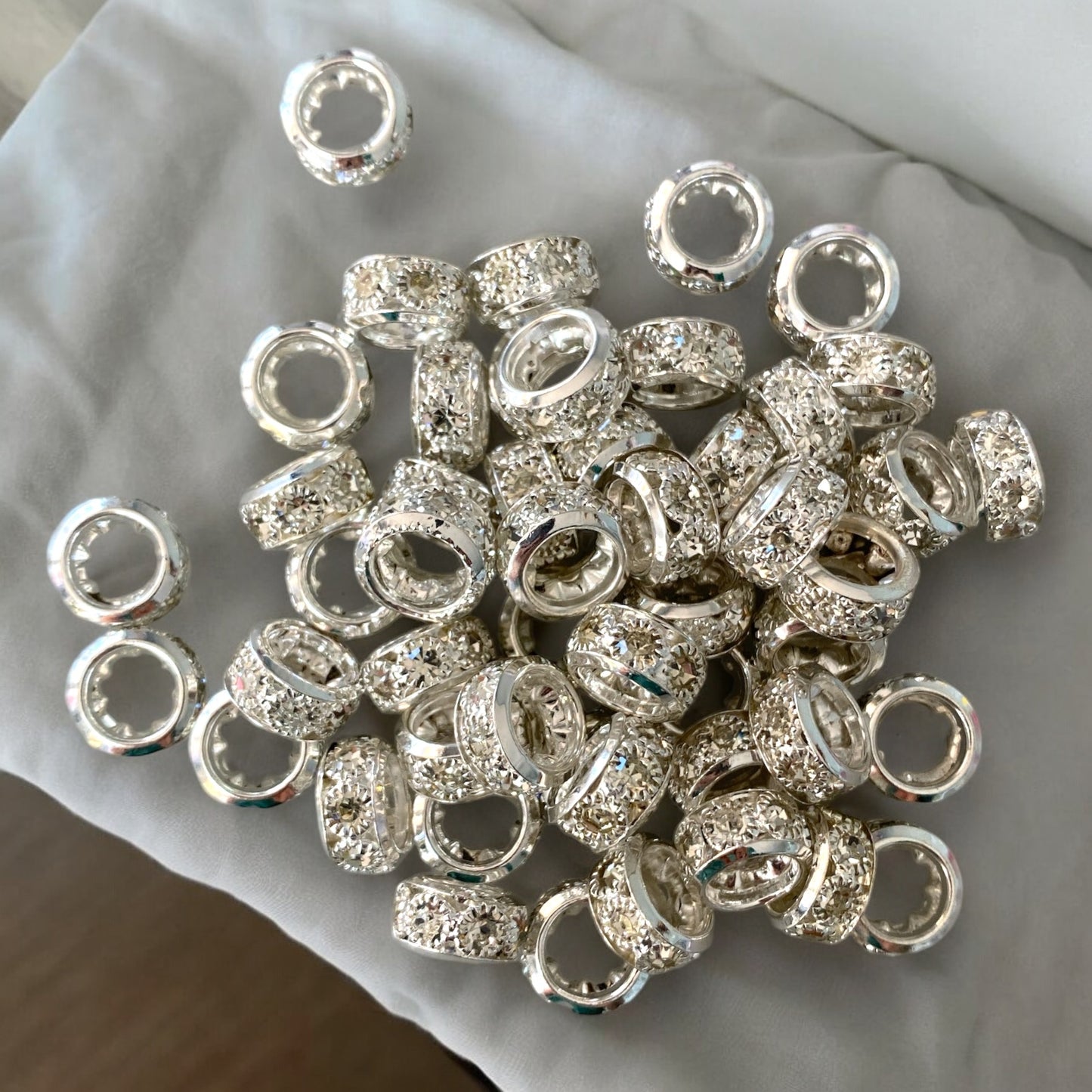 P80 - 8mm Wide Hole Silver Rhinestone Spacers (10 Count)