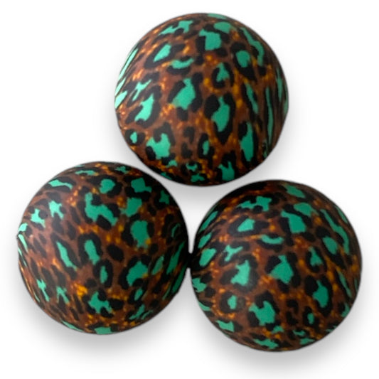 T318 - 15mm "Aqua & Brown Leopard" Silicone Beads