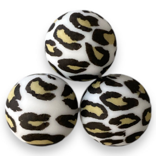 #702 - 19mm “White Leopard”  Silicone Beads