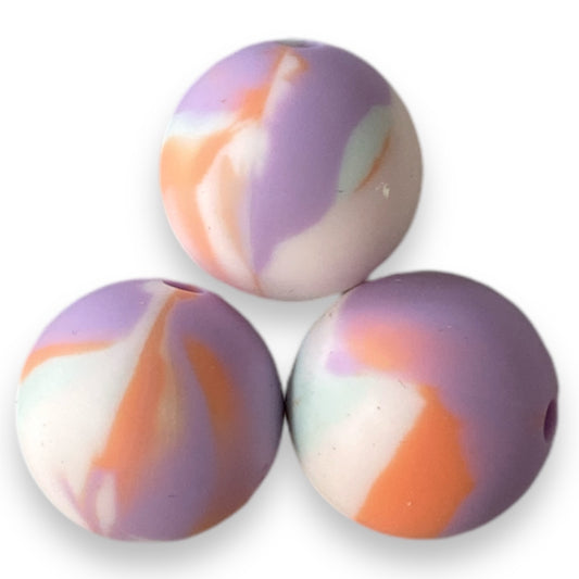 T179- 12mm "Purple/Coral" Tye-Dye Silicone Beads