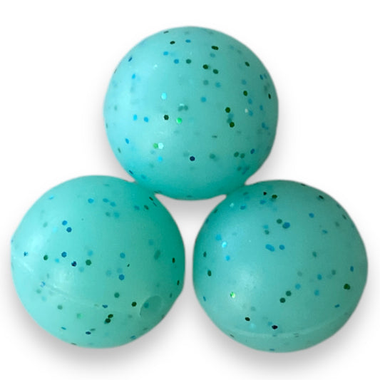 T196 - 12mm "Aqua Glitter" Silicone Beads