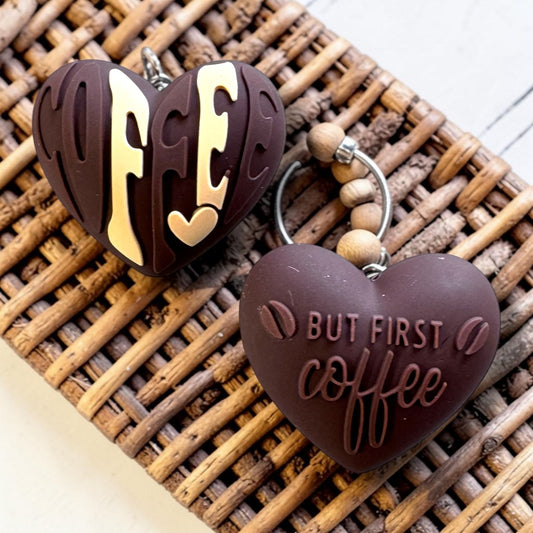 X131- "Coffee Heart 3D"  Silicone Focal Bead for DIY Crafts (1 Count)