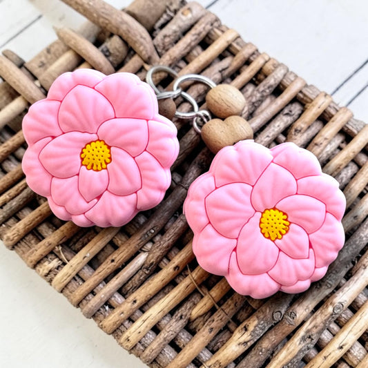 X286-   "Pink Flower" Silicone Focal Bead for DIY Crafts (1 Count)