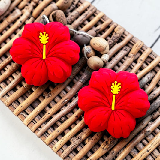 X285-   "Red Flower" Silicone Focal Bead for DIY Crafts (1 Count)