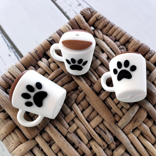 X119- "Paw Mug 3D"  Silicone Focal Bead for DIY Crafts (1 Count)