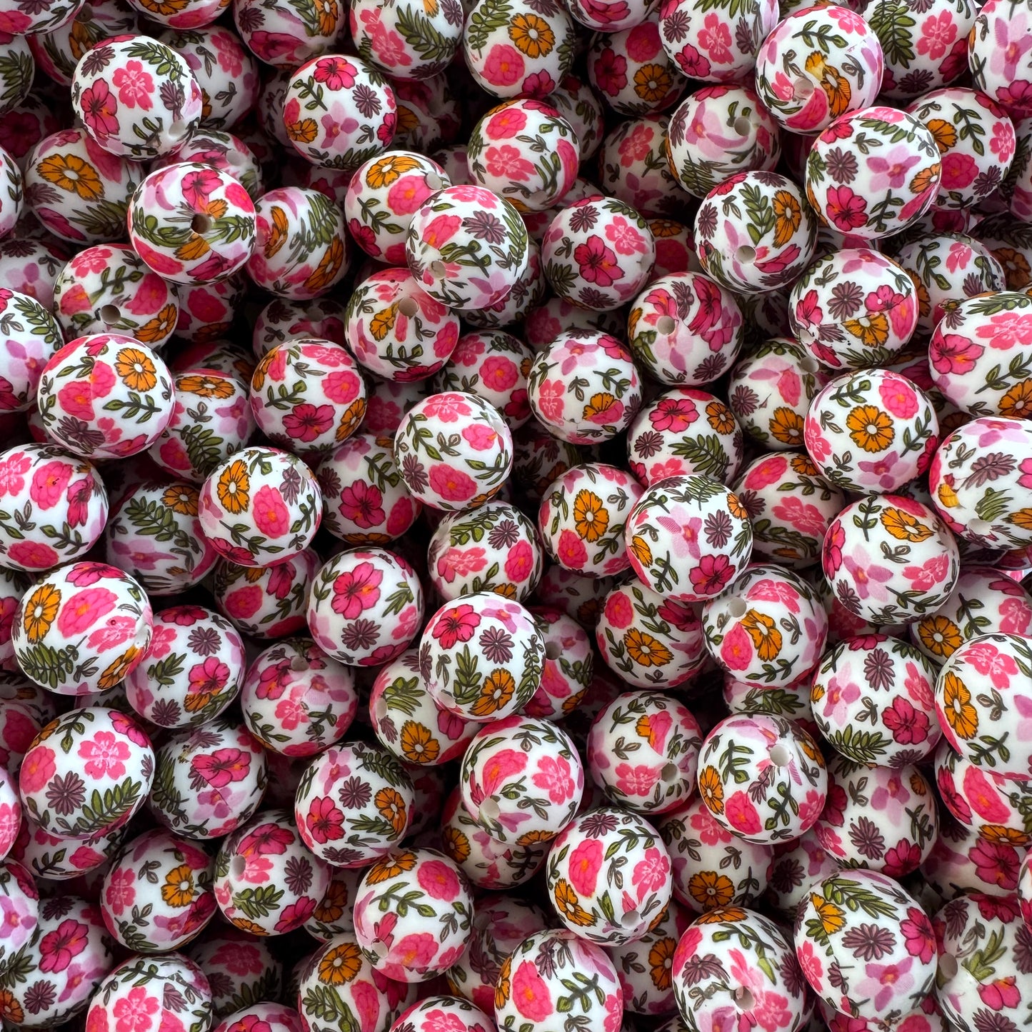 #702   "Wildflower Whimsy"  15mm Silicone Pattern Bead for DIY Crafts