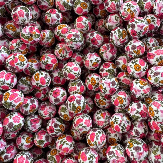 #702   "Wildflower Whimsy"  15mm Silicone Pattern Bead for DIY Crafts