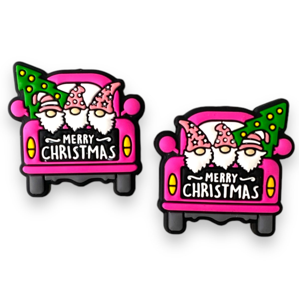 h931 -  “Pink Gnome Christmas Truck” Silicone Focal Bead (1 Count)