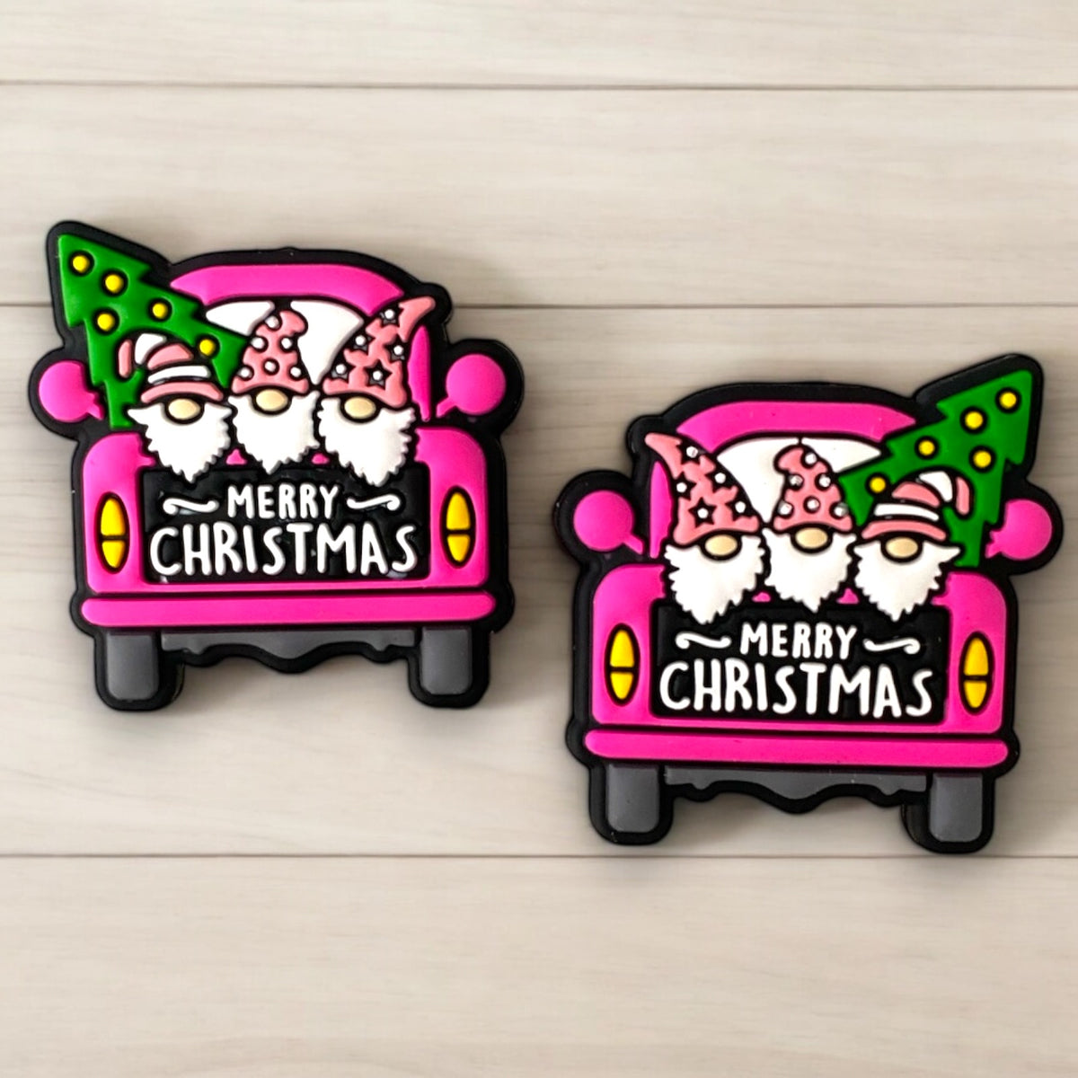 h931 -  “Pink Gnome Christmas Truck” Silicone Focal Bead (1 Count)