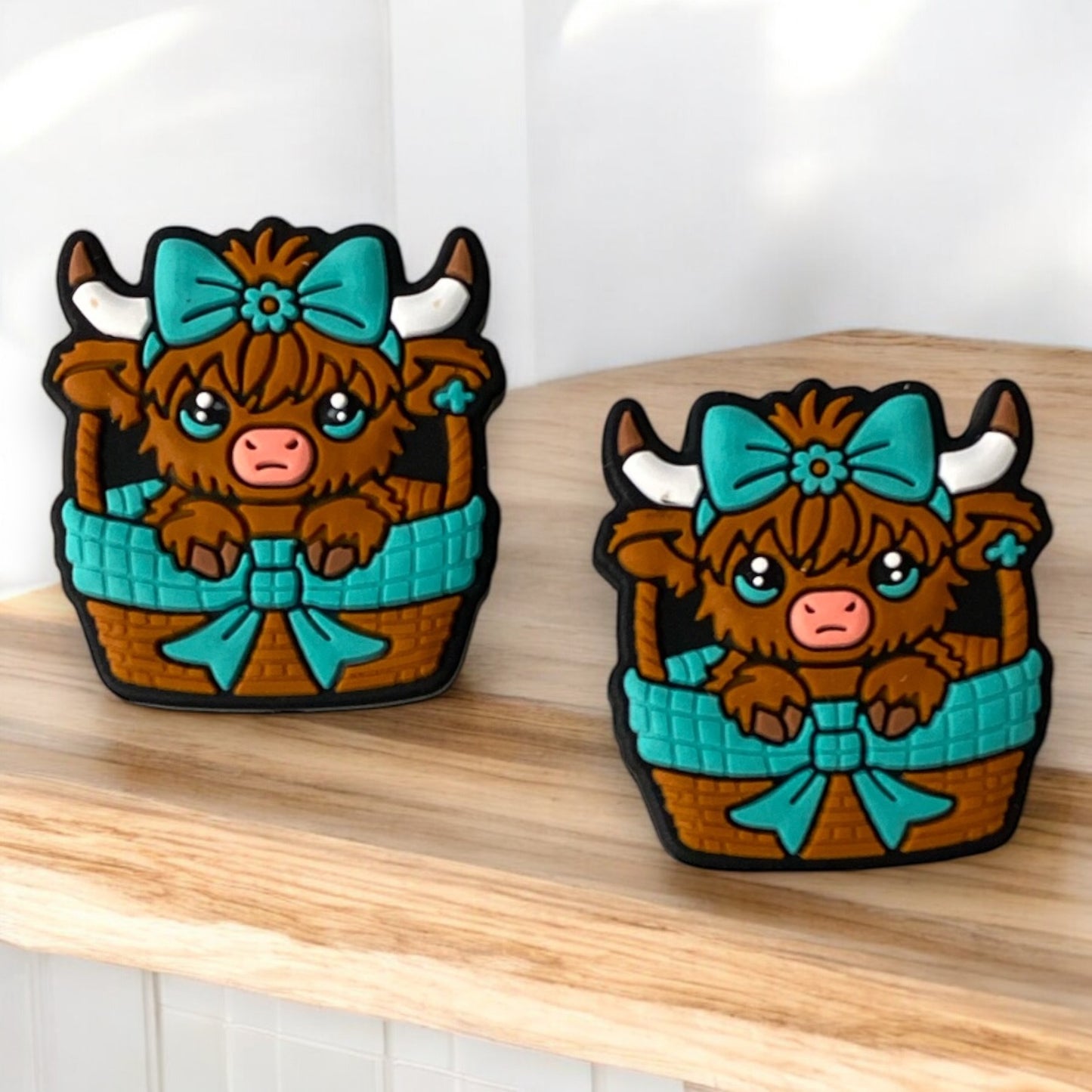 X405 -  “Turquoise Bow Mini Cow” Silicone Focal Bead (1 Count)