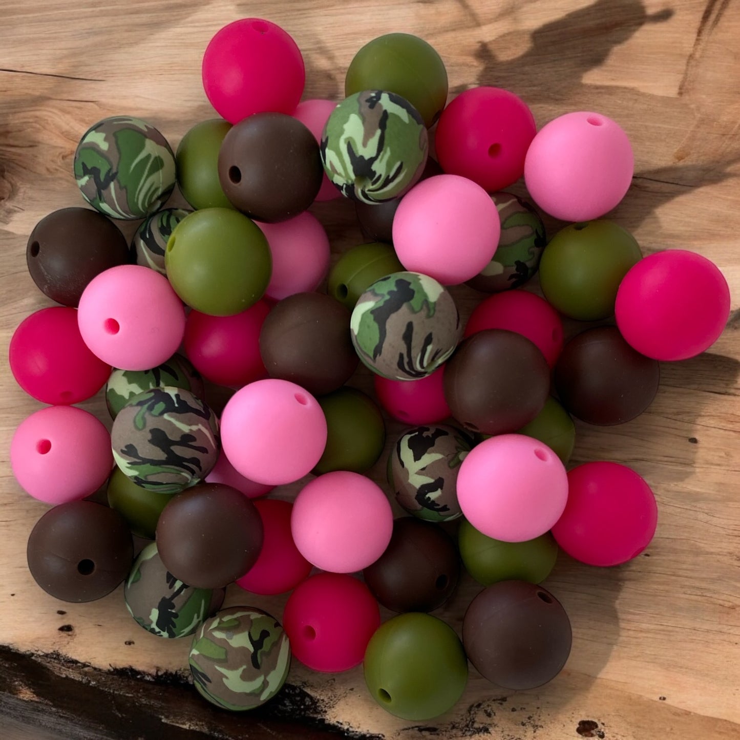 "Pink Camo" - 15mm Silicone 50 Count Bead Pack – Ideal for Beadable Pens & Keychains