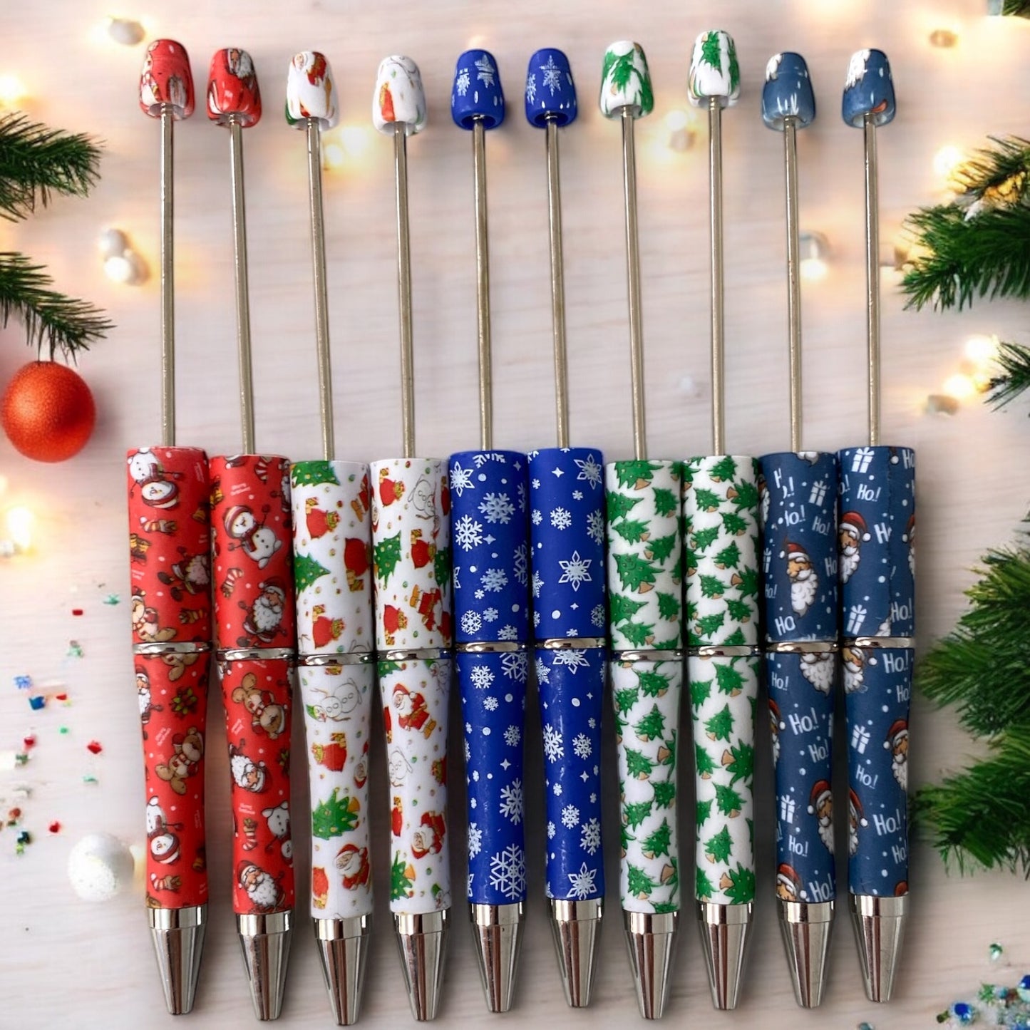 PEN Z/12- "Christmas Pattern Pen Pack" - 10 Count Beadable Pens