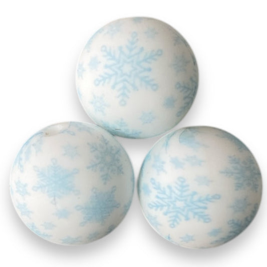 T21 - 15mm “Blue Snowflakes” Silicone Beads