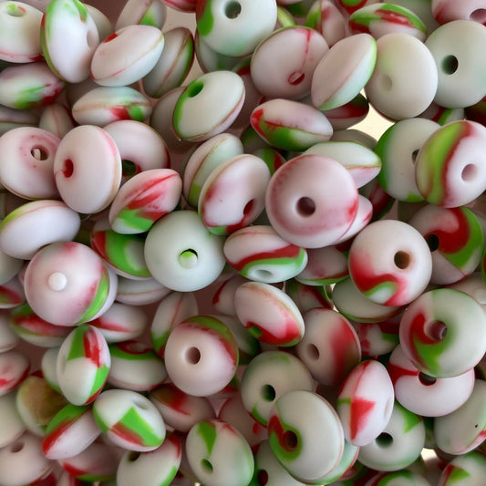 T34 - 12mm “Christmas Tye-Dye Lentils” Silicone Beads