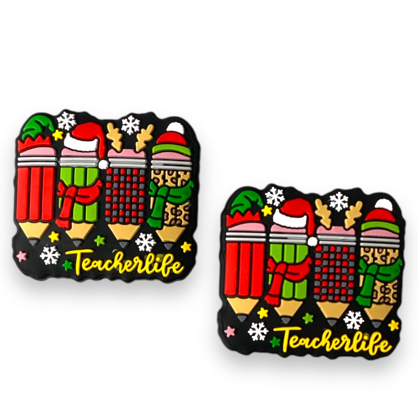 h952-  “Teacher / Christmas Pencils” Silicone Focal Bead (1 Count)