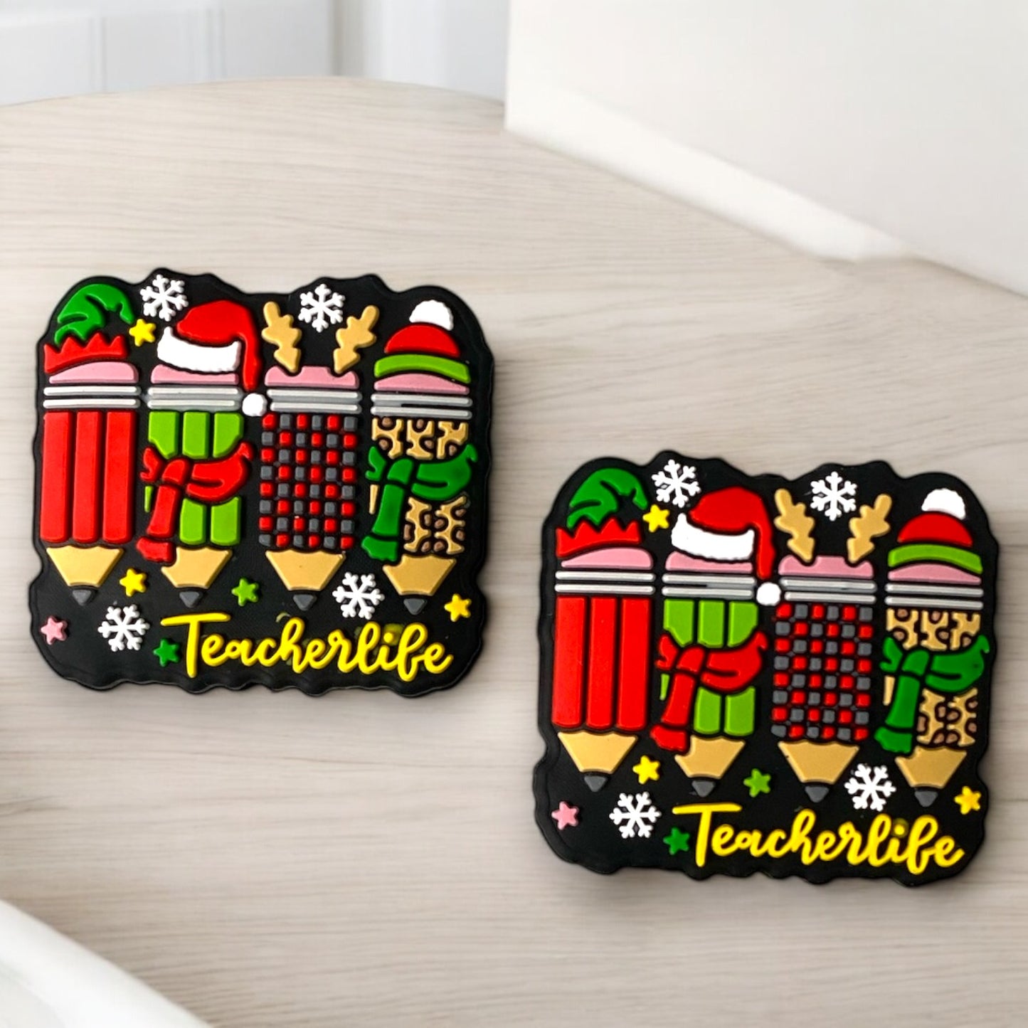 h952-  “Teacher / Christmas Pencils” Silicone Focal Bead (1 Count)