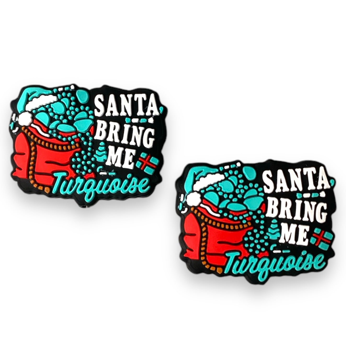 h996-  “Santa Bring Me Turquoise” Silicone Focal Bead (1 Count)