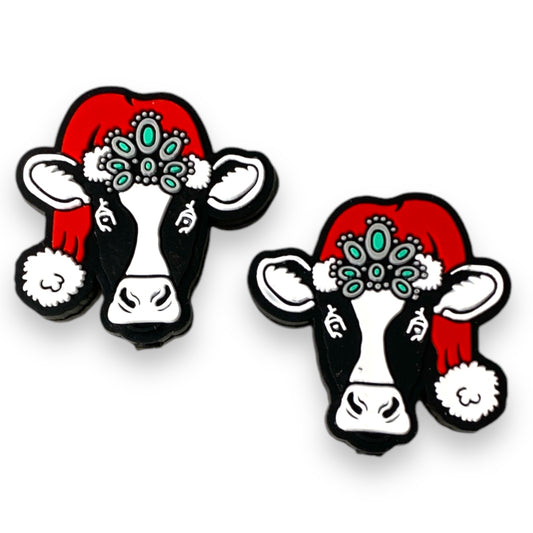 T191-  “Christmas Cow” Silicone Focal Bead (1 Count)