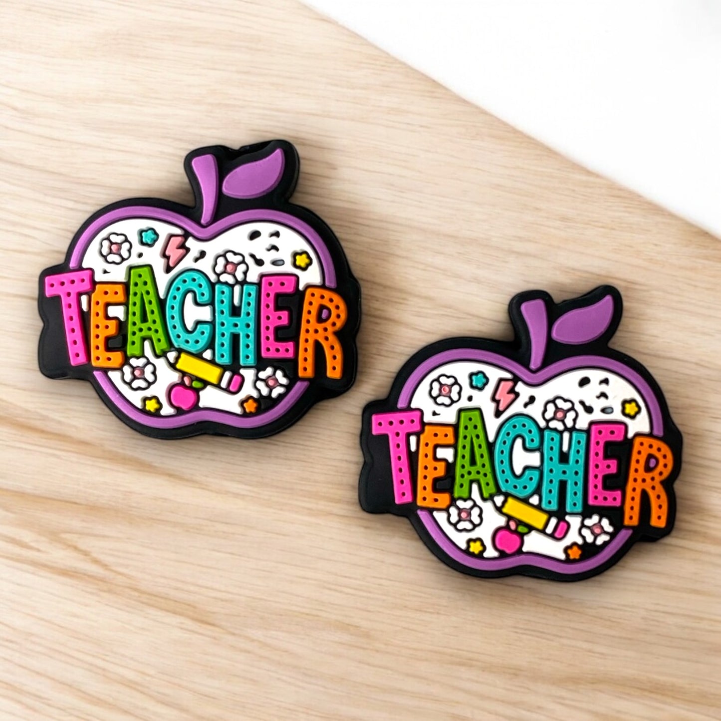 X336-  “Purple Teacher Apple” Silicone Focal Bead (1 Count)