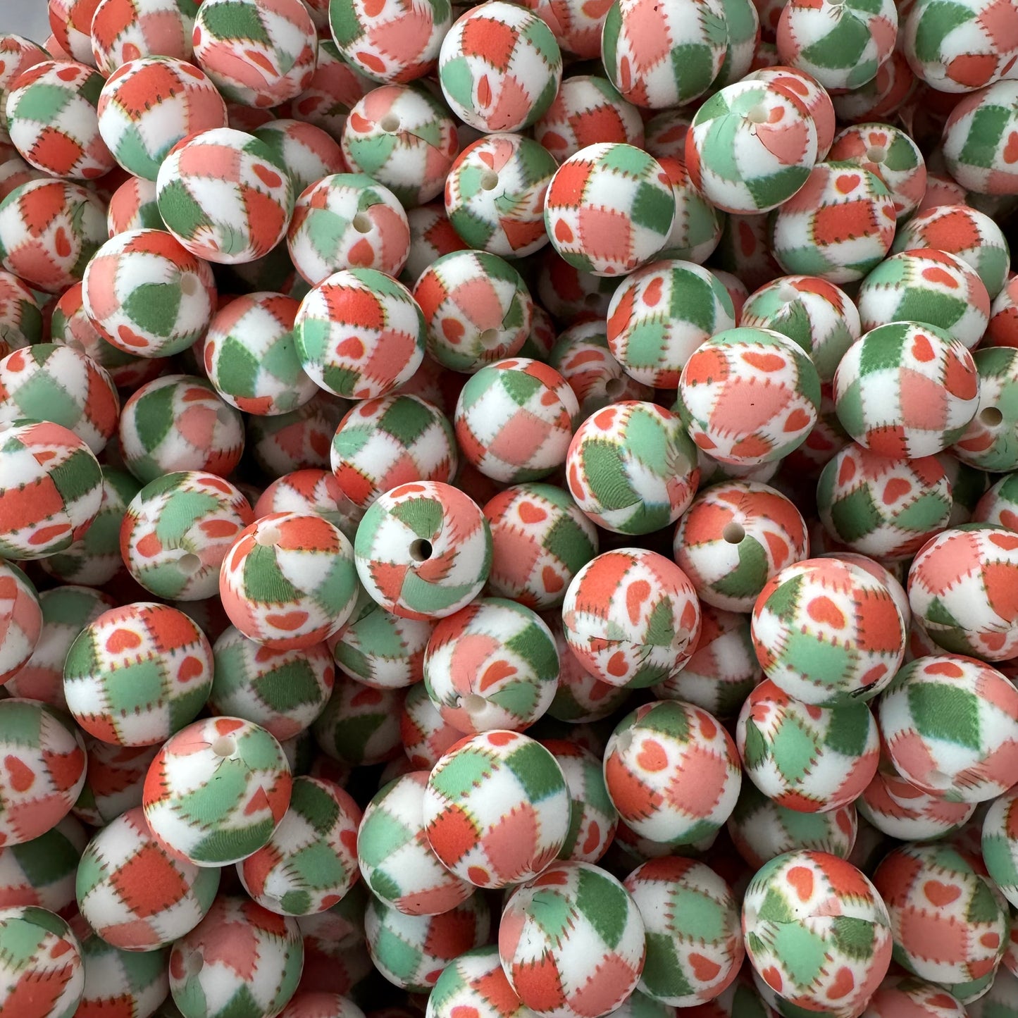 T406 - 15mm  “Christmas Patchwork” Silicone Beads