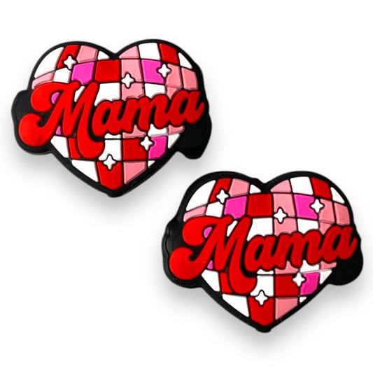 h936-  “Mama Disco Heart” Silicone Focal Bead (1 Count)