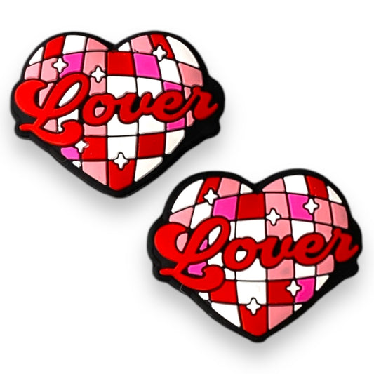 h934-  “Lover Disco Heart” Silicone Focal Bead (1 Count)