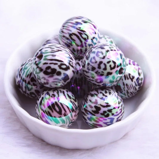 W330- 20mm Opal Gray Leopard Acrylic Beads (1 Count)