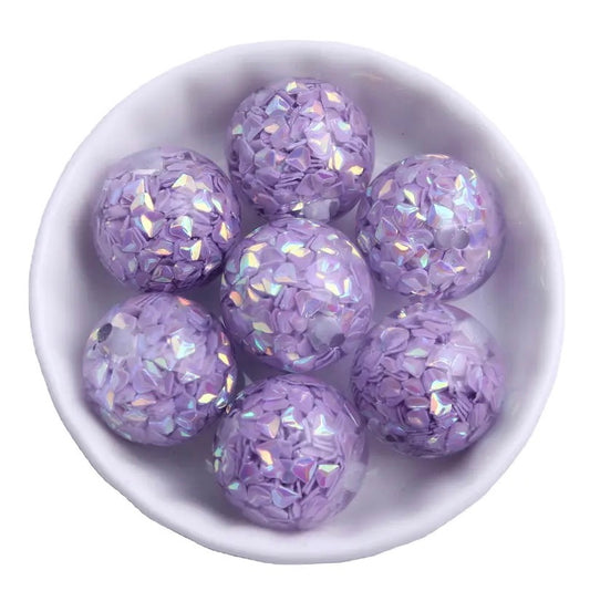 W545- 20mm Purple Confetti Sparkle Acrylic Beads (10 Count)