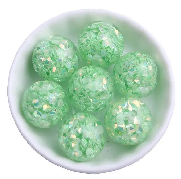 W541- 20mm Lime Confetti Sparkle Acrylic Beads (1 Count)