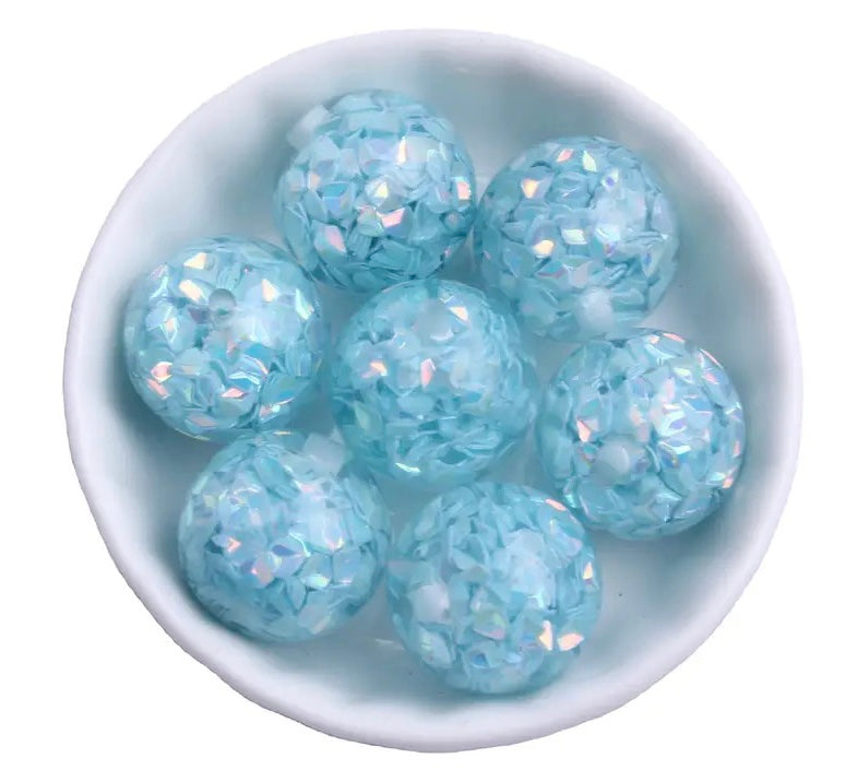 W544- 20mm Aqua Confetti Sparkle Acrylic Beads (10 Count)