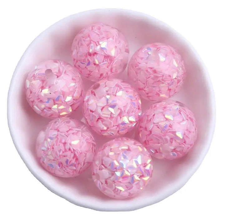 20mm Clear Pink Glitter Beads 20pc