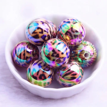 15 mm Rainbow Leopard Silicone Beads (aka Animal Print)