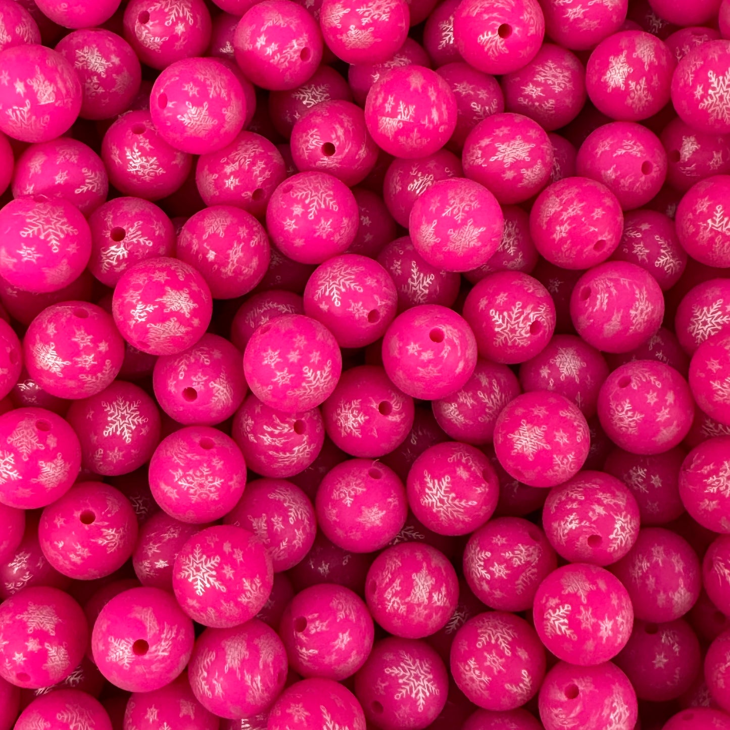 T45- 15mm “Posh Pink Snowflakes” Silicone Beads