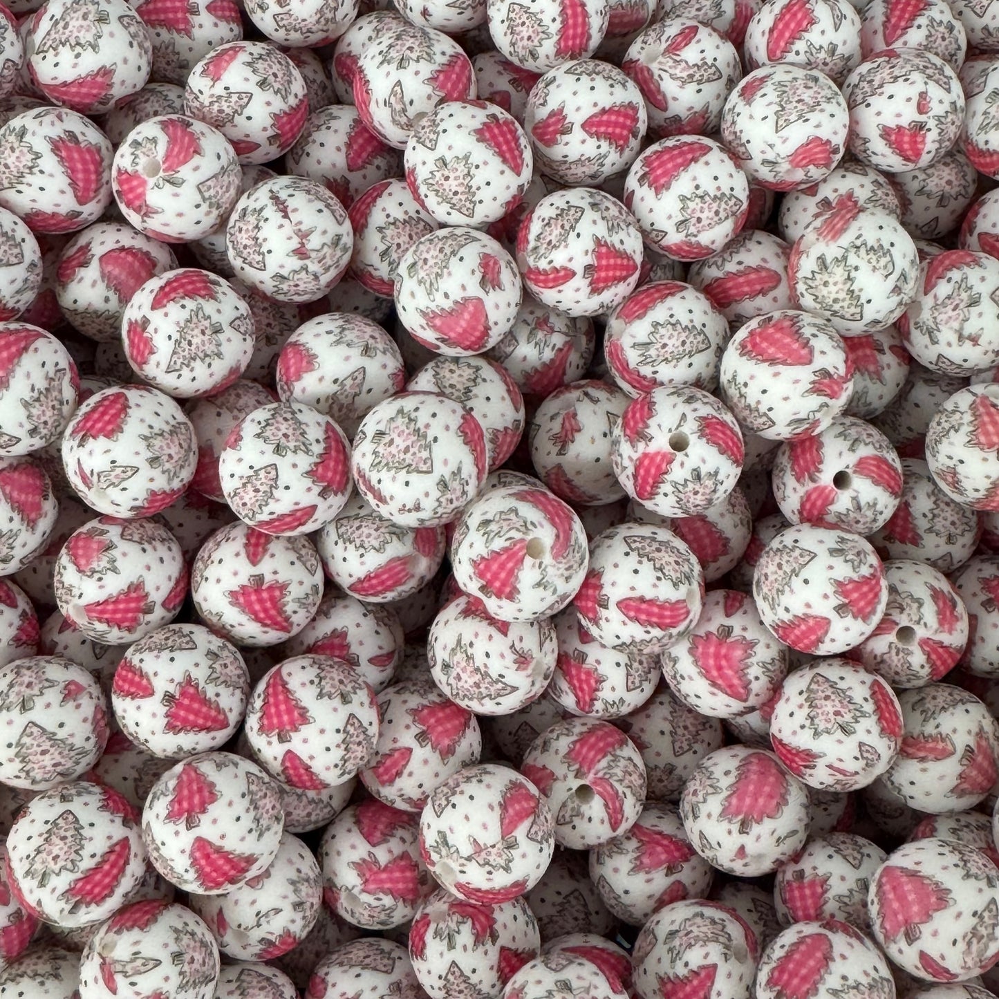 T56- 15mm “Pink Christmas Tree” Silicone Beads