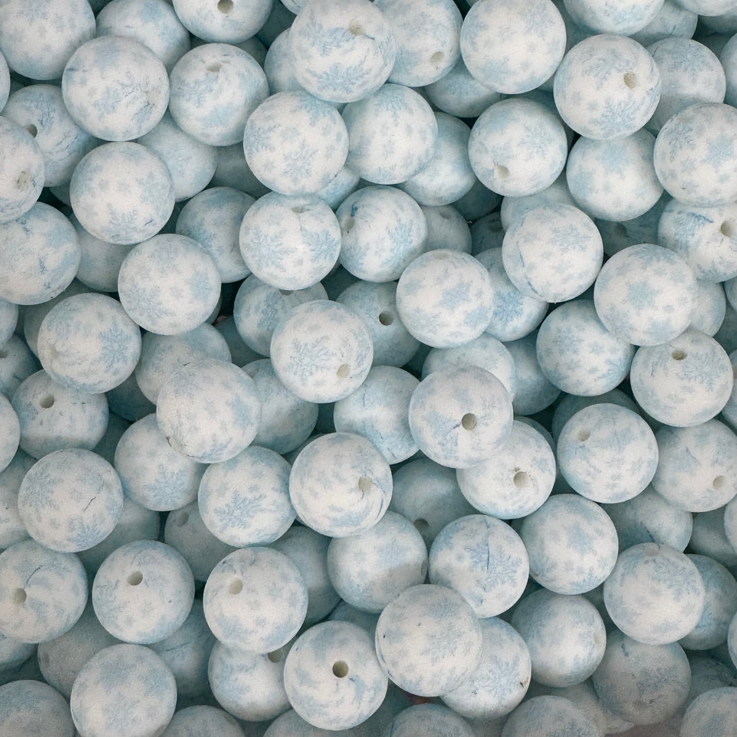T73- 15mm “Light Blue Snowflakes” Silicone Beads