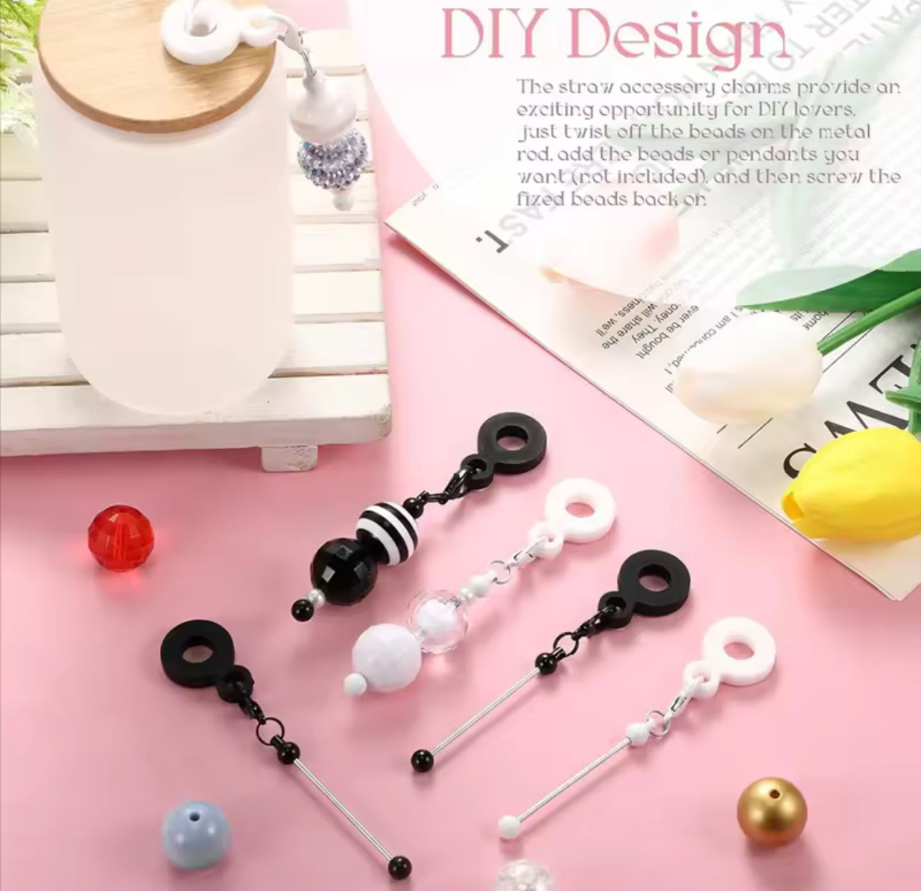 P97 - "White" Beadable Straw Charm