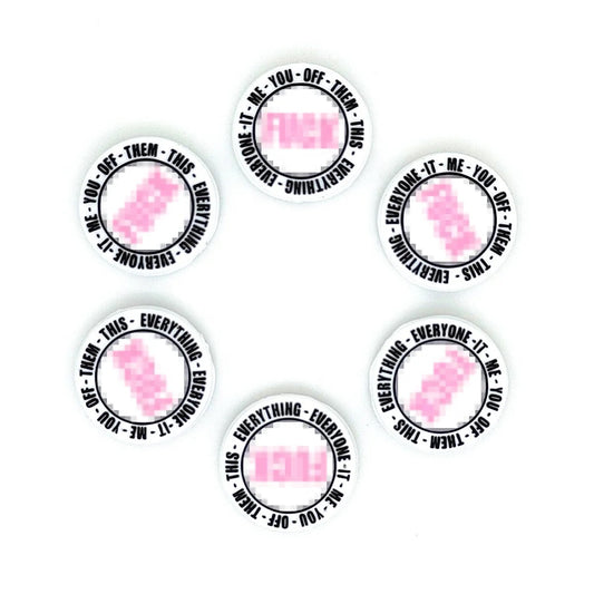 h1095  - "White & Pink Round F*ck Everything" Focal Bead (1 Count) Silicone