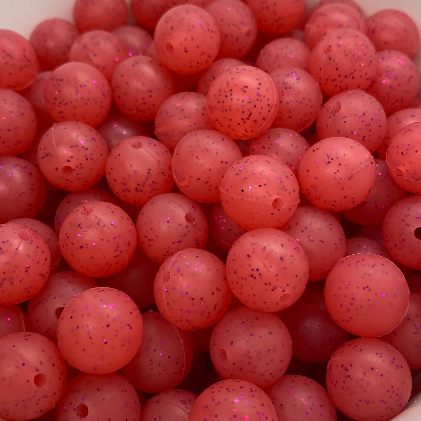 T214-  12mm "Red Glitter" Silicone Beads