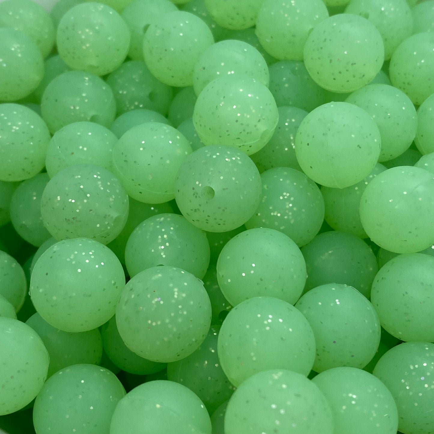 T212 - 12mm "Lime Glitter" Silicone Beads