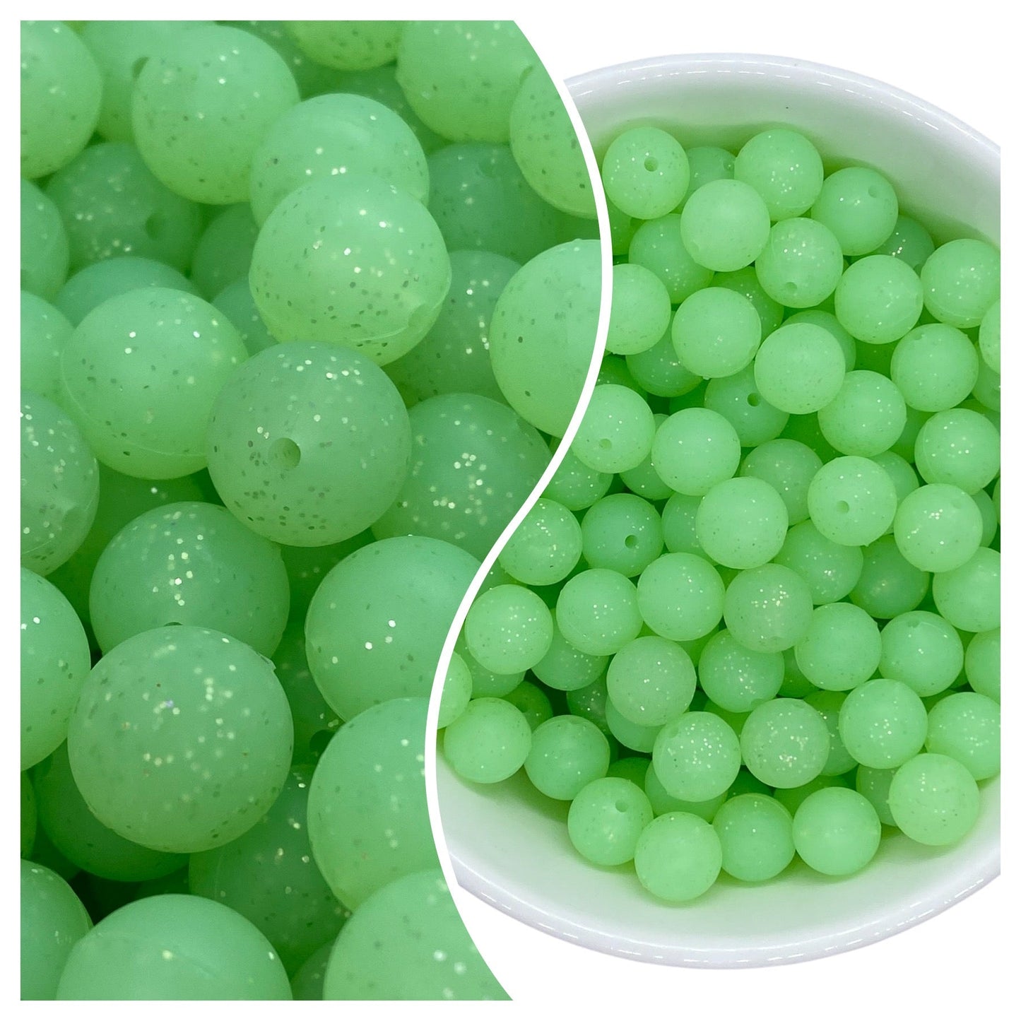 T212 - 12mm "Lime Glitter" Silicone Beads