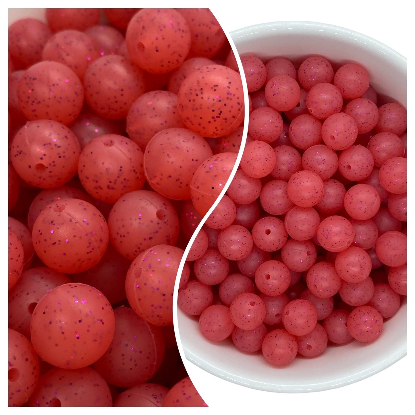 T214-  12mm "Red Glitter" Silicone Beads