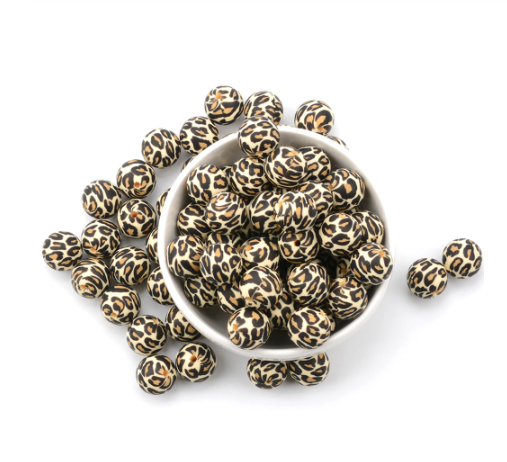 12mm- A-02- “Beige" Leopard Silicone  Beads