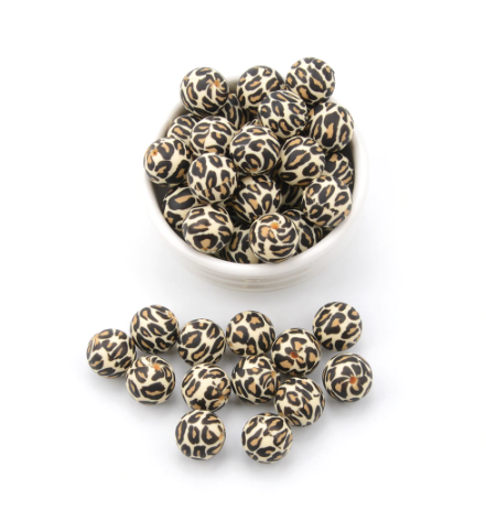 12mm- A-02- “Beige" Leopard Silicone  Beads