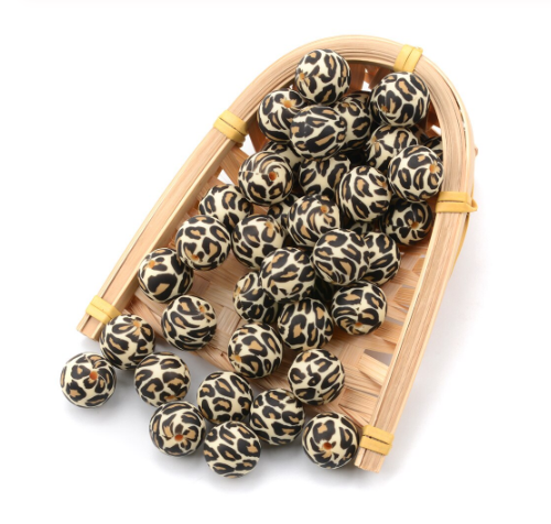 12mm- A-02- “Beige" Leopard Silicone  Beads