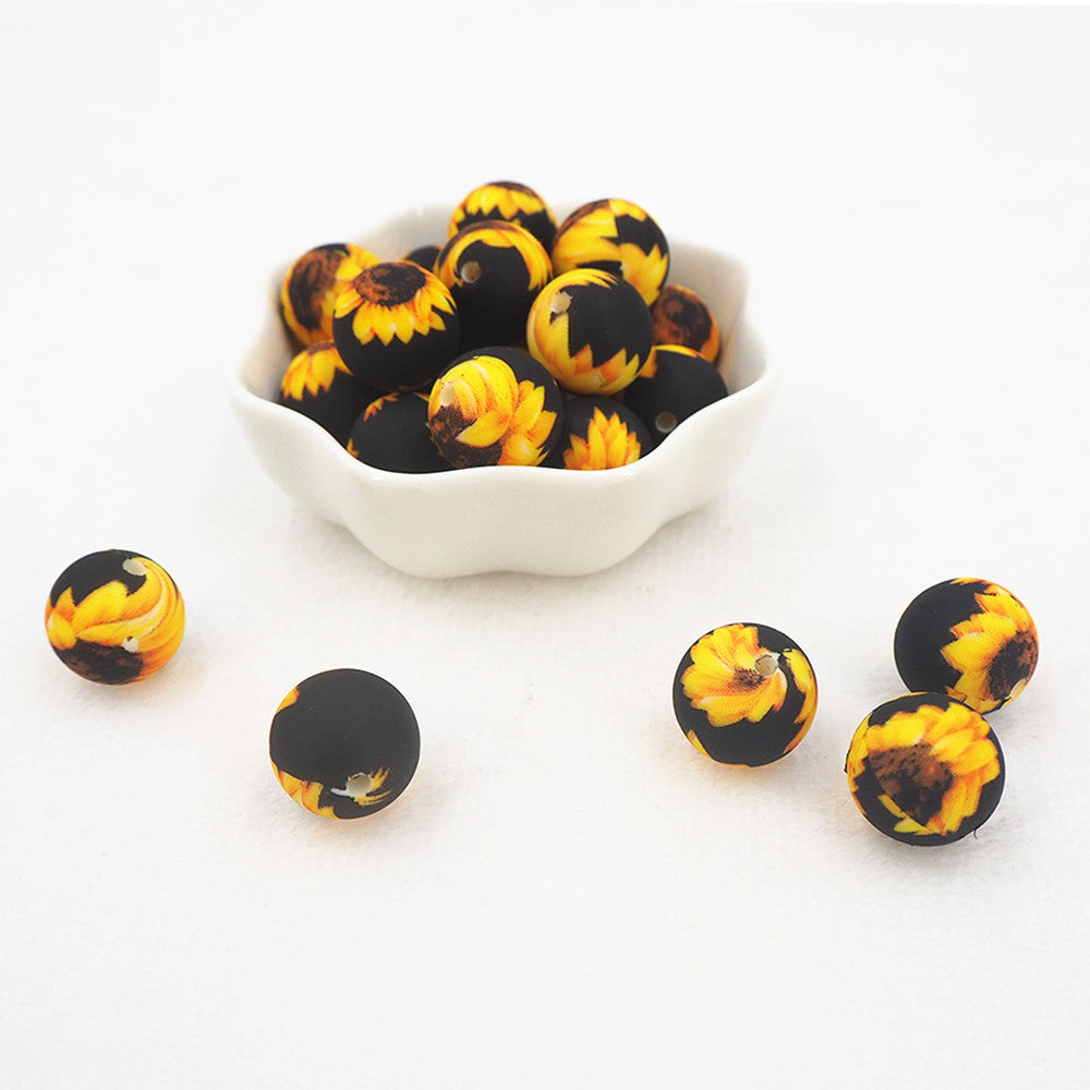 12mm-  P-29-Sunflower Black Silicone  Beads