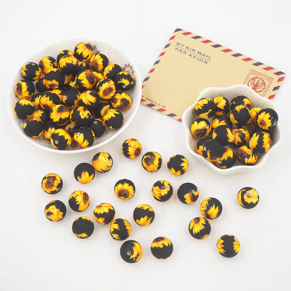 12mm-  P-29-Sunflower Black Silicone  Beads