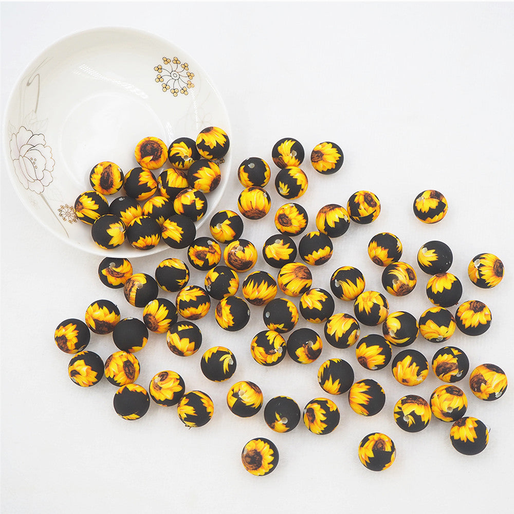 12mm-  P-29-Sunflower Black Silicone  Beads