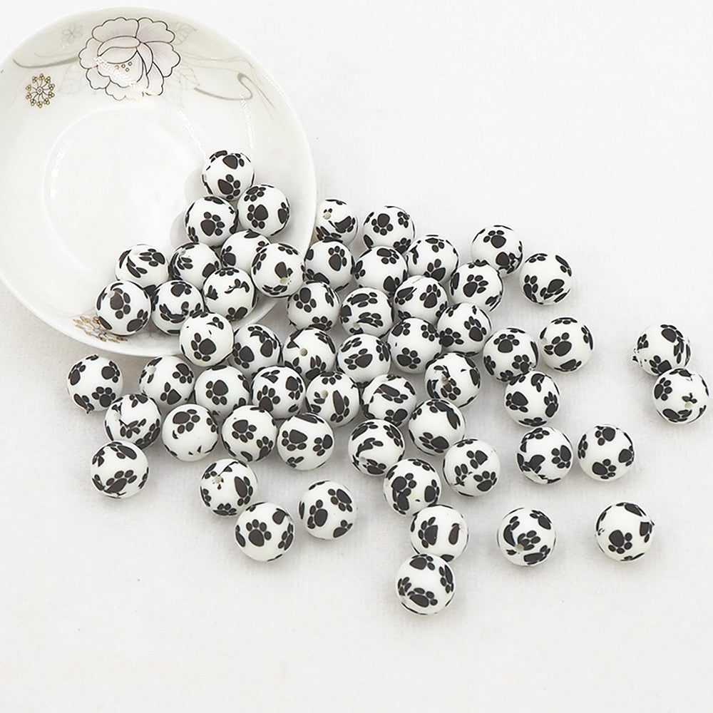 A51 - 15mm "Paw Print" (10 Count) Silicone Beads, Craft Supplies